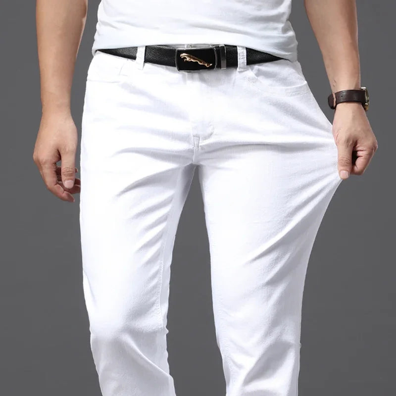 Spring and Summer White Soft Stretch Denim Men Jeans Fashion Casual Classic Style Slim Trousers Male Brand Advanced Pants