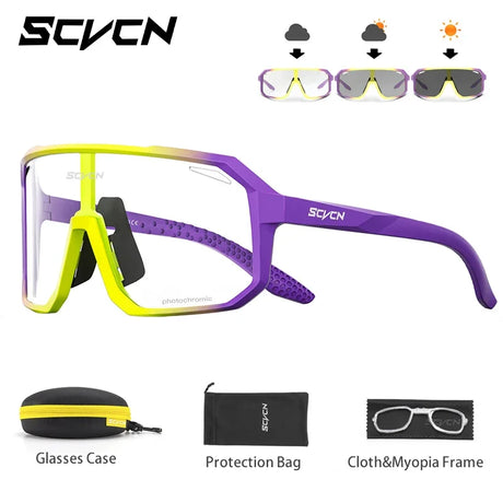 SCVCN Photochromic Men Cycling Sunglasses UV400 Sports Bicycle Women Running Hiking Glasses Road MTB Eyewear Goggles with Case