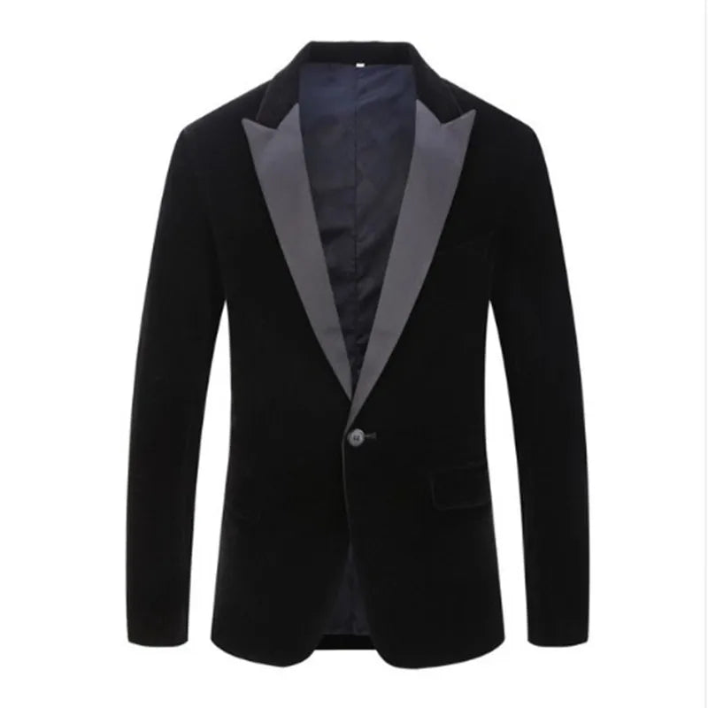 Men's Fashion Trend Velvet Groom Tuxedo Slim Fit Wedding Party Dress Business Casual Suit Jacket Banquet Single Blazers Coat