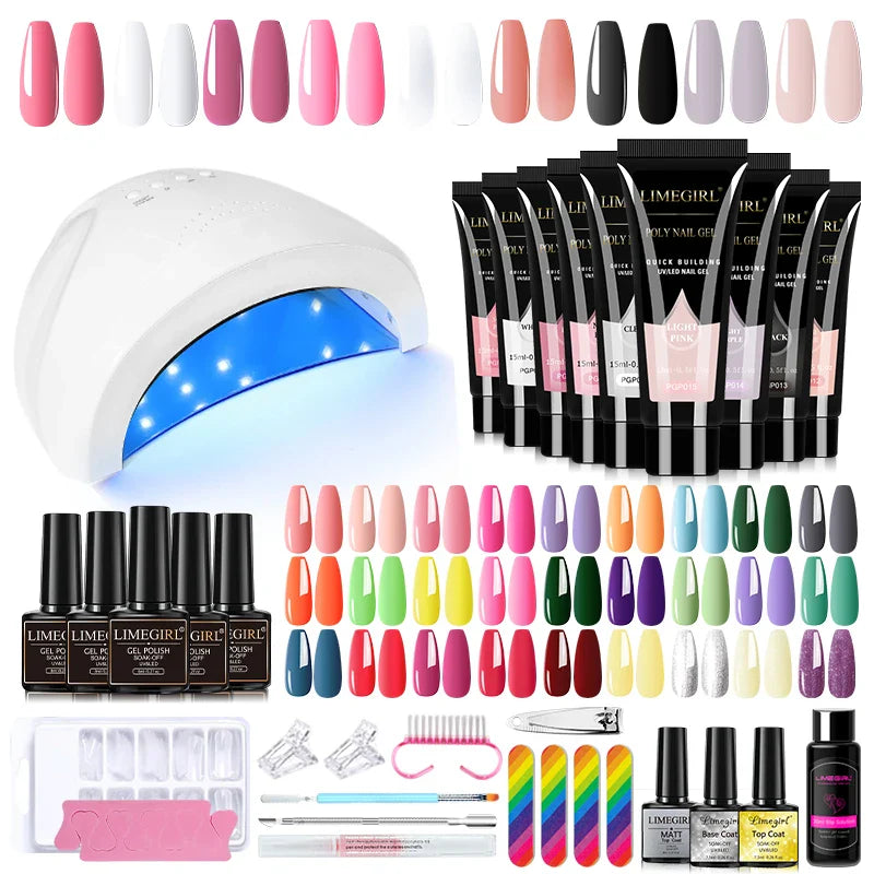 Nail Set for Nail Extensions Quick Building Poly UV Gel Set With 54W UV Lamp Acrylic Extension Gel Nail Polish Kit