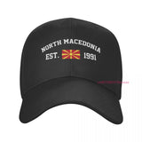 North Macedonia Flag With EST Year Hat Unisex Adjustable Snapback Baseball Cap Men Women Outdoor Hip Hop For Gift