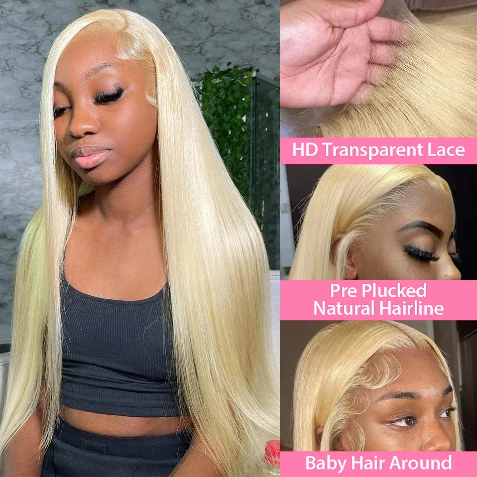 200% 13x6 HD Transparent 613 Blonde Lace Frontal Wig Brazilian Colored Bone Straight 13x4 Lace Front Human Hair Wigs For Women