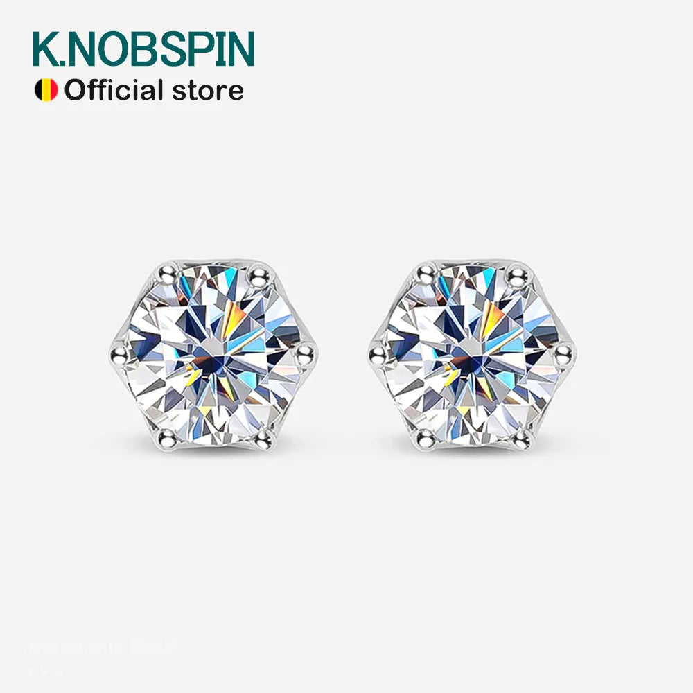 KNOBSPIN 1CT D Color Moissanite Earring S925 Sterling Sliver Plated with 18k White Gold Earrings for Women Wedding Fine Jewelry