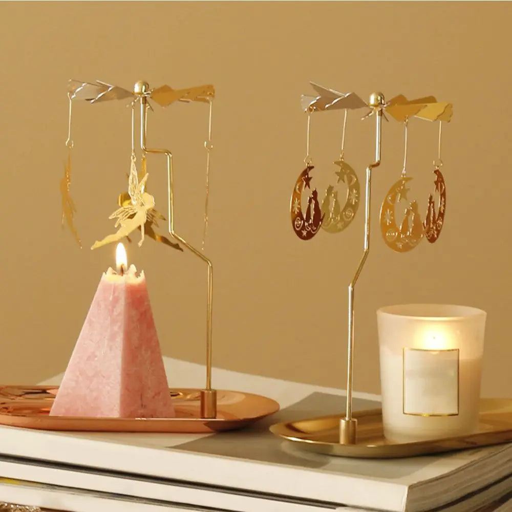 Gold Romantic Rotating Spinning Candle Holder Wedding Party Home Decoration Metal Tealight Candlestick