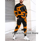 Autumn Black Tracksuit Set For Men 2 Piece Outfit Long Sleeve T Shirt Trousers Pants Sweatpants Jogging Suit Oversized Clothes