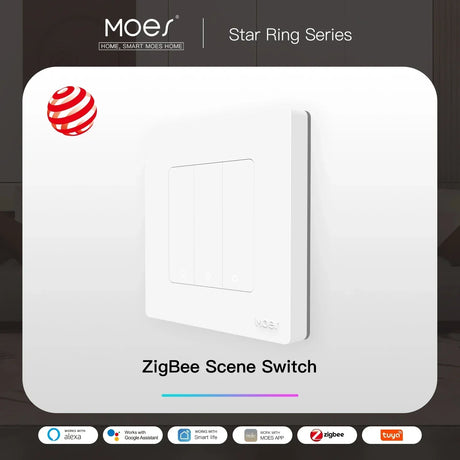 MOES New Star Ring Tuya Smart ZigBee3.0 Push Button Switch/Scene Switch Smart Life APP Remote Control Work with Alexa Google