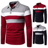 Men's Long Sleeve Contrasting Colors Polo T-shirt Casual Polo Shirts