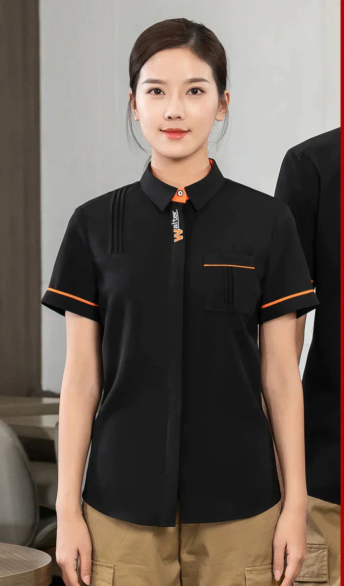 Milk Tea Shop Work Clothes Summer Catering Restaurant Waiter Uniform Woman Baker Waiter Shirt Hotel Food Serice Waitress Uniform