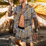 Men Hawaiian 2Pcs Sets Summer 3D Print Short Sleeve Shirt Beach Button Shorts Streetwear Shirt Holiday Men's Two Piece Suit