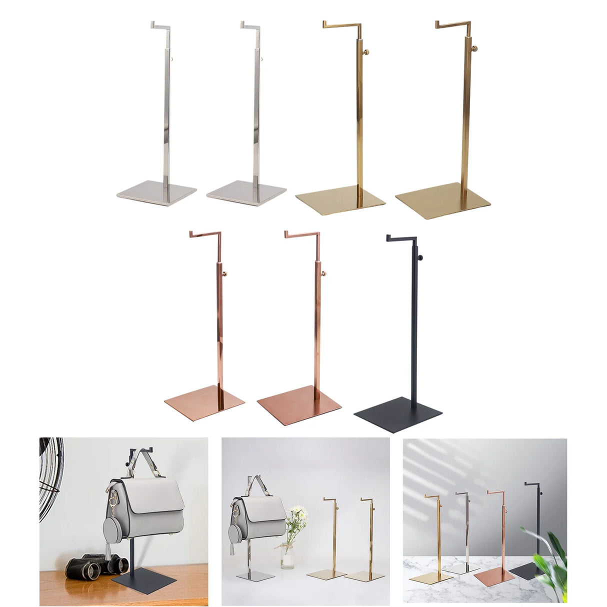 Stainless Steel Single Hook Adjustable Height Handbag Display Stand Metal Rack for Purse Holder Shoulder Bags Storage Retail