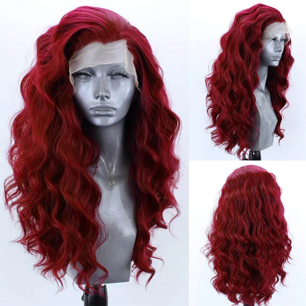 AIMEYA High Temperature Fiber Lace Wigs for Women Pink Hair Synthetic Lace Front Wig Long Hair Wavy Wigs Heat Resistant Cosplay