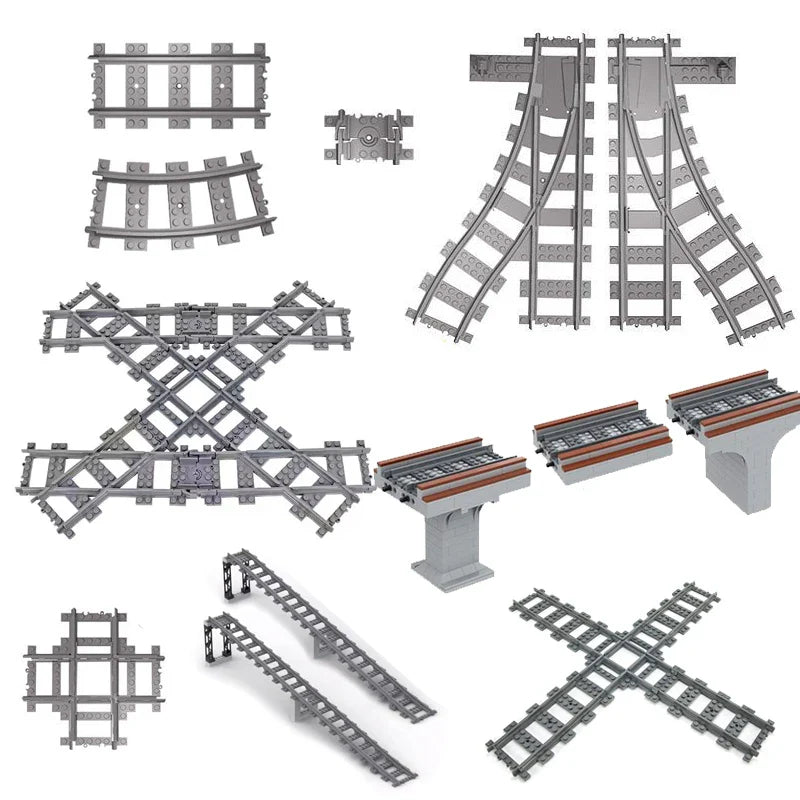 City Train Track Building Block Set 100PCS Soft Straight Curve Flexible Switch Railway Tracks Rails DIY Toys For Boys