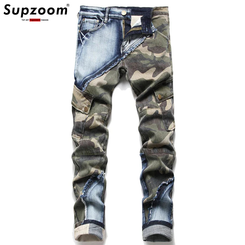 Supzoom 2023 New Arrival Top Fashion Hot Sale Ulzzang Autumn And Winter Stonewashed Camouflage Patchwork Jeans Men