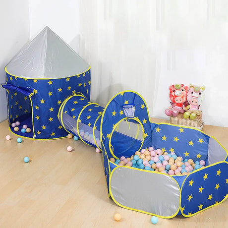 3 in 1 Portable Rocket Children's Tent Toys Camping Tent Kids Ball Pool  for Children Play House Crawling Tunnel Pop-up Tent