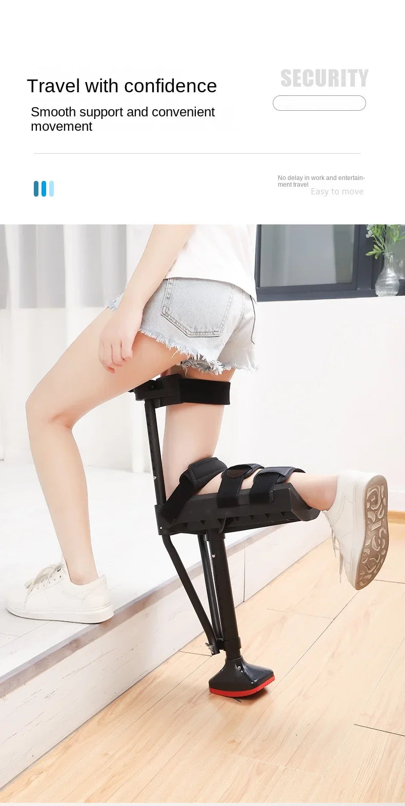 Ergonomic Hands Free Crutches Knee Crutch for Adult Mobility Aids Device Walking Support Crutches Adults Adjustable Crutch