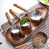 8Pcs Kitchen Baking Tools Stainless Steel Measuring Cups and Spoons Bakeware Measuring Tools & Scales SetWith Wooden Handle