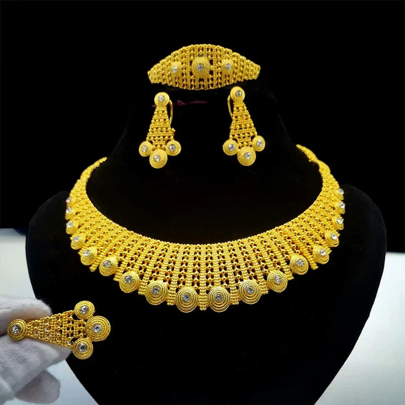 ANIID Indian 24K Gold Color Necklace Set For Women Party Bridal Wedding Ethiopian Luxury Dubai Jewelry Wholesale New Gifts