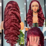 Rosabeauty 250 Density 99J Burgundy 13x4 13X6 HD Body Wave Lace Front Human Hair Wigs 40 Inch Red Colored Frontal Wig for Women