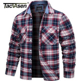 TACVASEN Oversize Lightweight Shirt Jacket Button Down Cotton Plaid Shirts Mens Long Sleeve Streetwear Flannel Shirts W/ Pockets