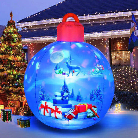 Light up Inflatable Christmas Ball with Air Blower Christmas Decoration Outdoor Blow up Xmas Ornaments Outside with LED Lights