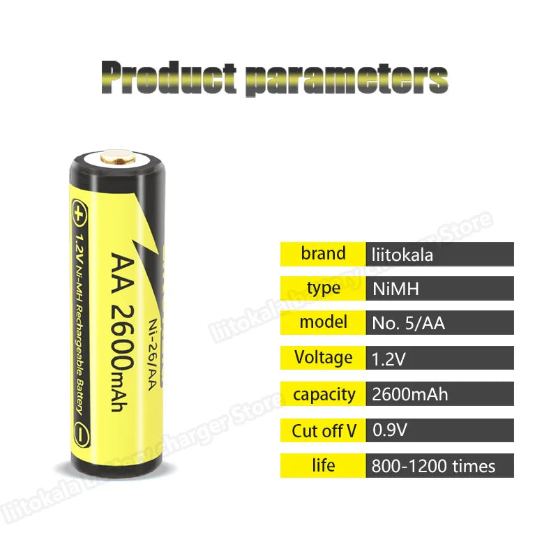 4PCS LiitoKala AAA 1000MAH/AA 2600MAH NiMH 1.2V Rechargeable Battery Suitable for Toys Mice,with 1PC AAA/AA Battery Holder