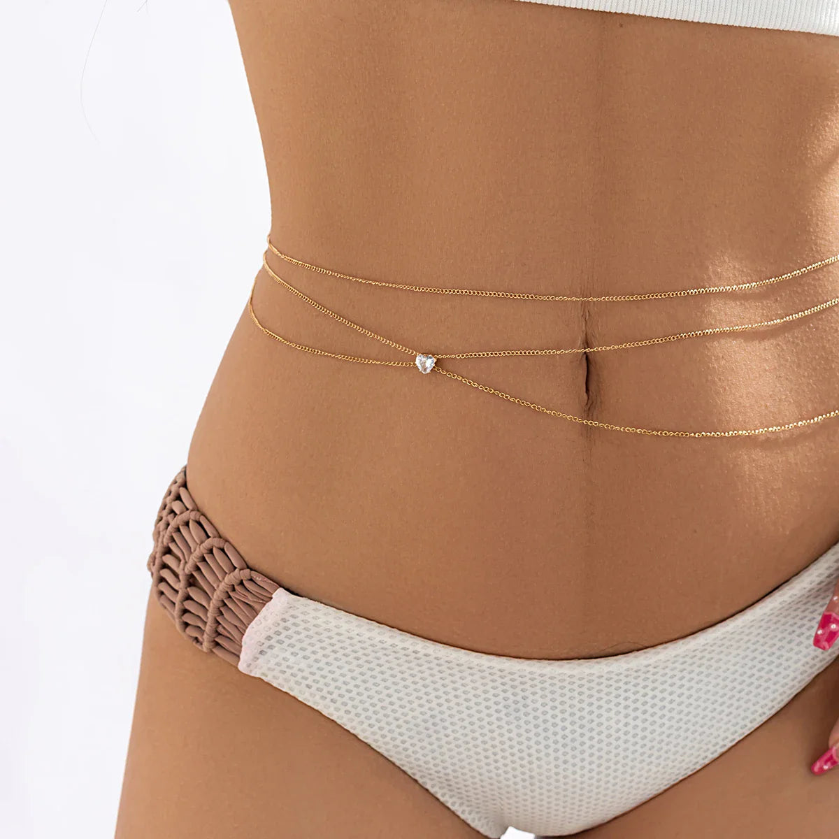 Boho Multilayer Rhinestone Belly Belt Waist Chain for Women Summer Bikini Sexy Harness Body Chains Festival Jewelry Accessories