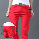 New Men's Pants Trend Temperament Casual Denim Jeans Elastic Straight Slim White Red Black Cool Trousers for Male