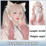 AS  Cosplay Wig With Bangs Synthetic Straight Hair 24 Inch Long Heat-Resistant Pink Wig For Women