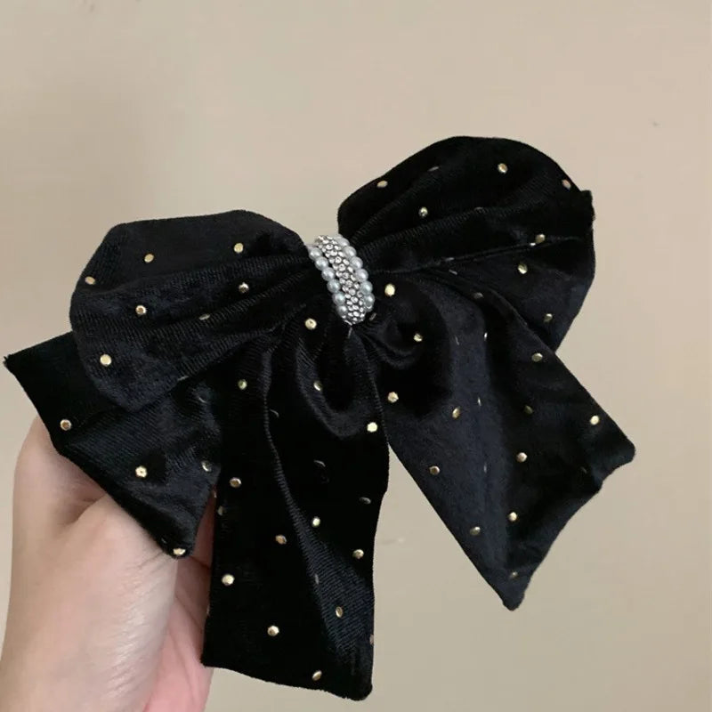 New Retro Flocking Bowknot Hair Clips Trendy Black Ponytail Holder Hairpins Hairgrips Barrettes For Women Party Hair Accessories