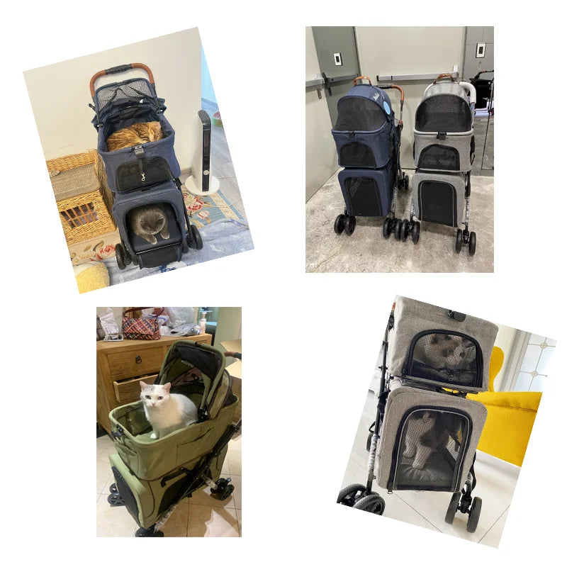 Bello Stroller 3 in 1 Stroller Double Decker Trolley Folding Stroller Bag Cat Bag Carrier for Cat Outdoor Travelling  Puppy T