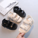 2023 Children Summer Sandals Chic Girls Casual Sandals Solid Black Kids Fashion Princess Japanese Style Classic Flowers Buckle