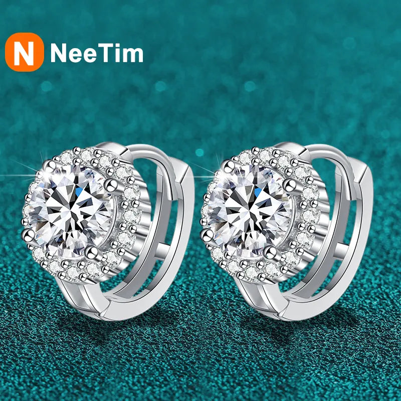 NeeTim 1ct 6.5mm Moissanite Earrings for Women S925 Sterling Silver with 18k Gold Plated Diamond Ear Studs Wedding Party Jewelry