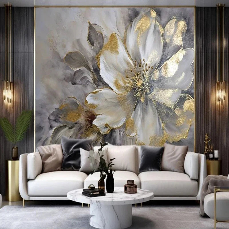 Custom 3D  Modern Light Luxury Gold Leaf Flower Art TV Sofa Background Wall Mural Wallpaper Papel De Parede Wall Covering Tapety