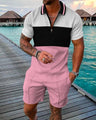 Hawaiian Polo Set Men Tracksuit Sets Summer 3D Beach Outfits Polo Shirt Shorts 2pcs Sets Zipper Coconut Tree Casual man Clothing