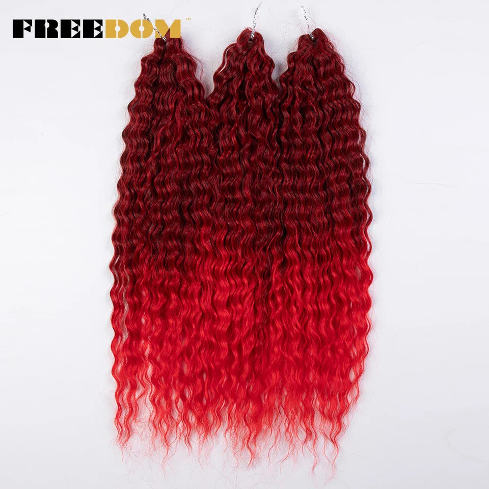 FREEDOM Synthetic Curly Hair 24 Inch Water Wave Twist Crochet Braid Hair Ombre Pink Ginger Deep Wave Braiding Hair Extension