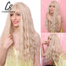 CharmSource Blonde Wavy Wig with Bangs Party Dresses for Women Natural Synthetic Hair Daily Cosplay Heat Resistant Fiber Wig