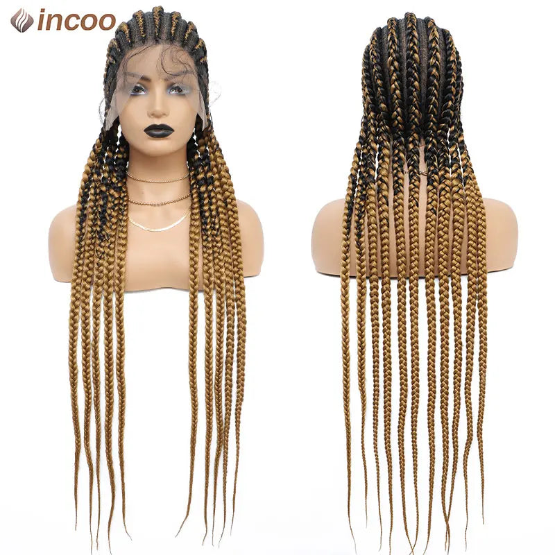 Full Lace Front Cornrow Double Dutch Braided Wigs With Baby Hair Black Twist Box Braided Lace Wig Faux Locs Goddess Braids Wigs