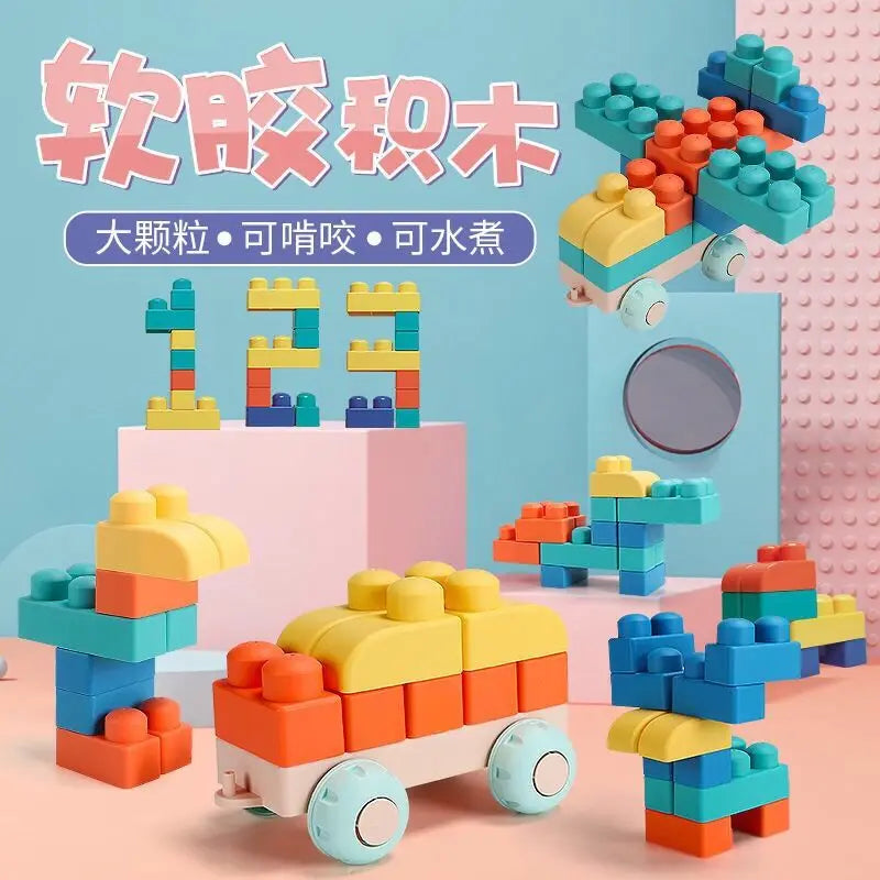 DIY Baby Soft Rubber Big Particle Bricks Model Toys Cute Building Blocks Early Educational Toy Safe and Non-toxic for Children