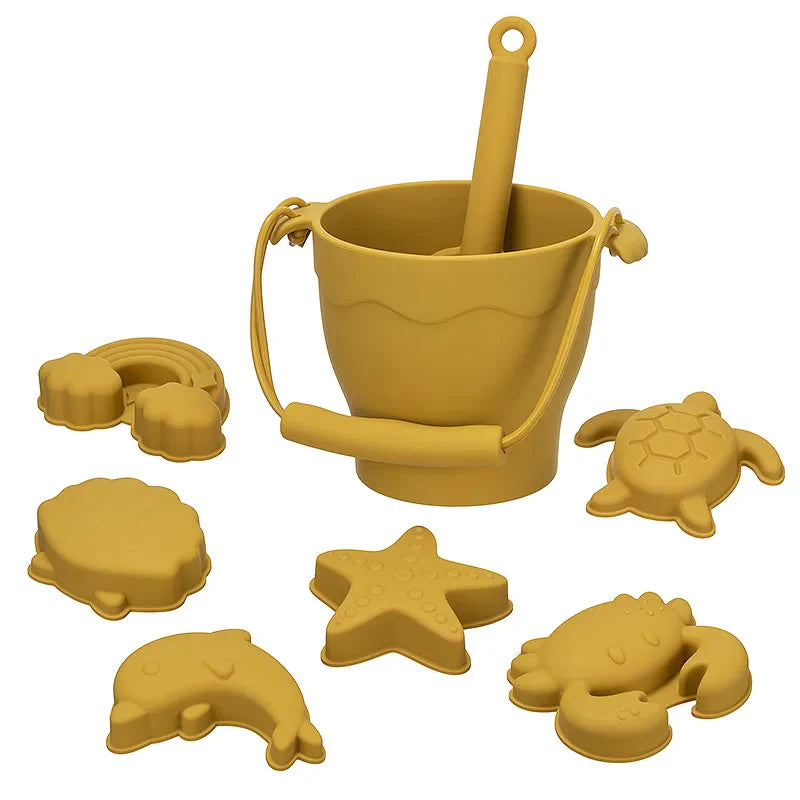 8pcs Beach Toys children's beach toys, silicone bucket, parent-child interaction, sand digging, shovel, and water playing toys