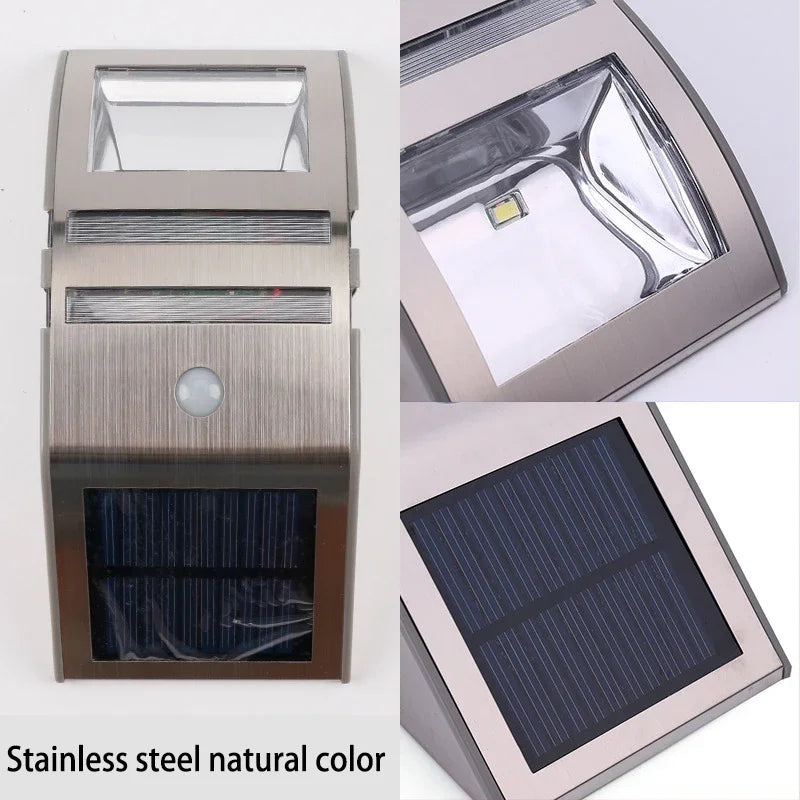 Solar Powered Hallway Induction Light Waterproof Rust Proof LED Stainless Steel PIR Human Motion Sensor Step Hallway Wall Light