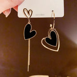 2023 New Trendy Crystal Love Heart Dangle Stud Earrings For Women Black Shiny Tassel Drop Girl Party Birthday Jewelry Gifts