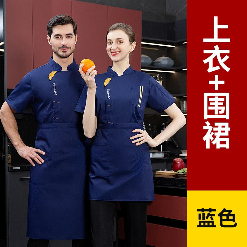 black Chef Jacket Short Sleeve chef uniform Cook Coat Chef T-shirt Baker Work Uniform Waiter Restaurant Hotel Clothes women Logo