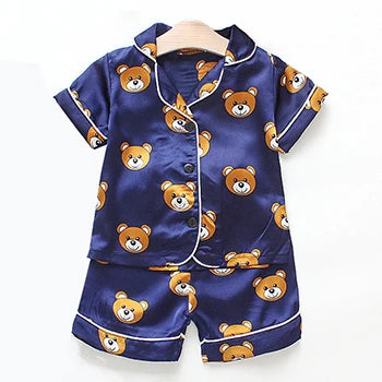 Toddler Girls Silk Satin Pajamas Sets Cartoon Kids Boys Pyjamas Baby Sleepwear Suit Girl Casual Home Wear Clothes Boy Loungewear