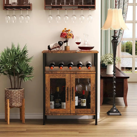 Wine Bar Rack Cabinet with Detachable Wine Rack, Coffee Bar Cabinet with Glass Holder, Small Sideboard and Buffet Cabinet