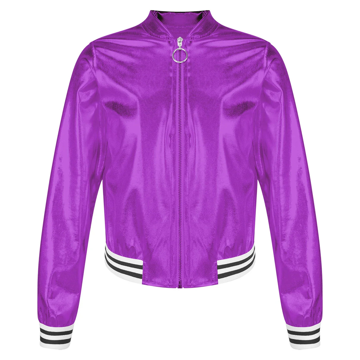 Kids Girls Shiny Baseball Jacket Bolero Disco Blazer Street Dance Wear Long Sleeve Metallic Zipper Bomber Coat Outerwear