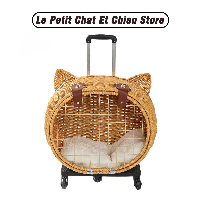 Manufacturer Direct Selling Large Space Pet Travel Carrier Bag Rattan Wicker On Wheels Stroller Trolley Pushchair