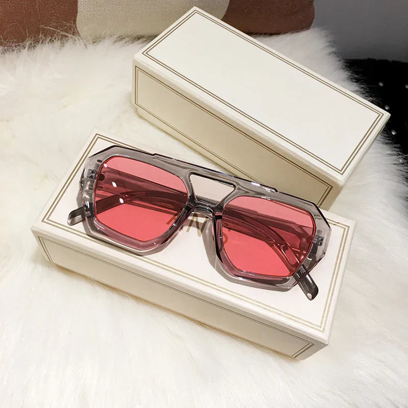 Retro Tortoiseshell Pilot Sunglasses Women Brand Designer 2023 Oversized Shades Eyewear Double Bridge Rectangle Men Sun Glassses