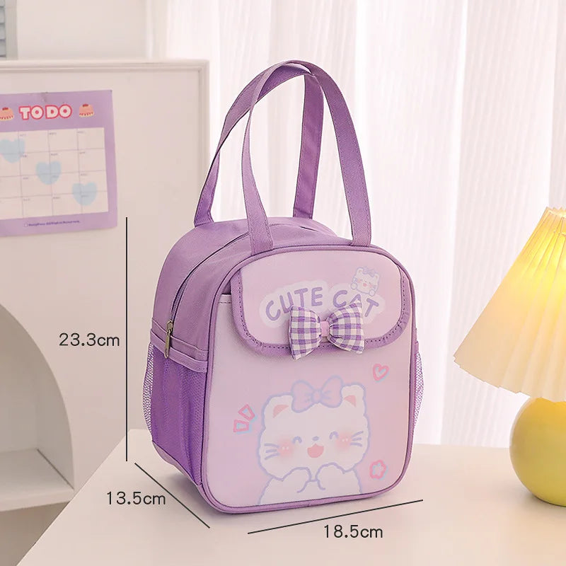 Cute Portable Lunch Box for Kids Pink Bow Bunny Thermal Insulated Lunch Bag Bento Pouch Kawaii Container School Food Storage Bag