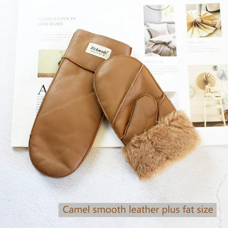 Sheepskin Fur Mittens Women's Leather Wool Color Winter Warmth Thickening Outdoor Cold-Proof Boy Student Windproof Gloves