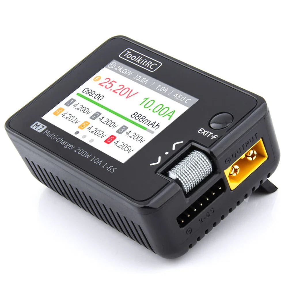 ToolkitRC M7 200W 10A DC Balance Charger/Discharger With ADP100 Adapter (EU/US) For 1-6S Lipo LiHV LiFe Lion RC Battery